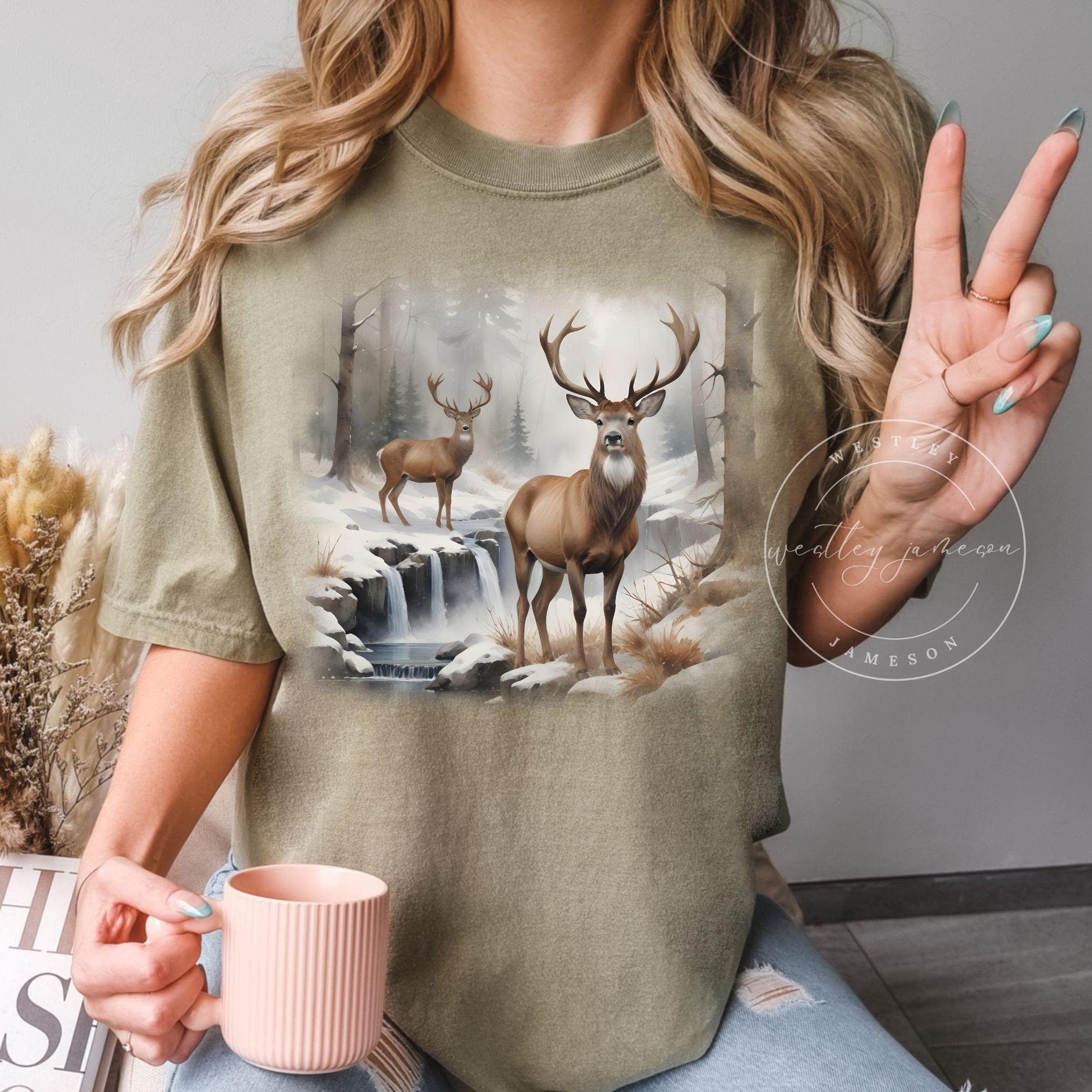 Retro Deer Wilderness Scene Shirt, Vintage Deer Forest Comfort Colors Shirt, Nineties Vintage Buck And Doe Deer Shirt, Wilderness Lover Gift
