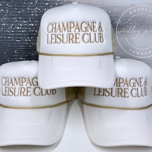 Embroidered Champagne Trucker Hat, Day Drinking Hat, Summer Trucker Hat, Bachelorette Party, Social Club Trucker Hat, Country Club