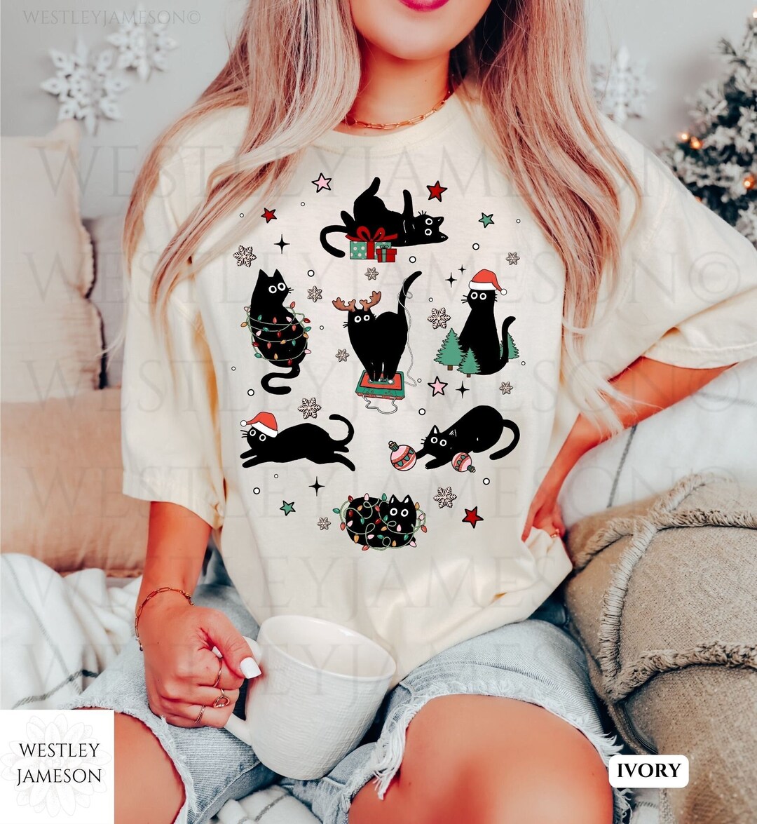 Comfort Colors Christmas Black Cat Black Cat Christmas Shirt Etsy