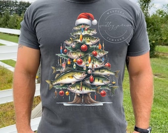 Christmas Bass Fishing Shirt, Camping Gifts, Fishing Tackle Christmas Tree Tee, Comfort Colors Fishing Outdoors Top, Angler Fisherman Gift