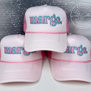 Pastel Pink Embroidered Margs Trucker Hat, Day Drinking Hat, Summer Trucker Hat, Tequila Lover, Bachelorette Party