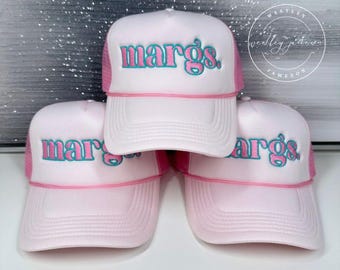 Pastel Pink Embroidered Margs Trucker Hat, Day Drinking Hat, Summer Trucker Hat, Tequila Lover, Bachelorette Party