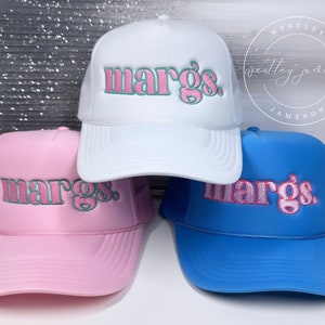 Pastel Embroidered Margs Trucker Hat, Day Drinking Hat, Summer Trucker Hat, Tequila Lover, Bachelorette Party