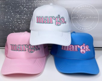 Pastel Embroidered Margs Trucker Hat, Day Drinking Hat, Summer Trucker Hat, Tequila Lover, Bachelorette Party