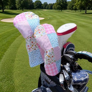 Patchwork Golf Headcovers – Handmade Driver & Fairway Wood Covers – Vintage Plaid and Houndstooth Fabric – Unique Golf Gift for Golfer ladie