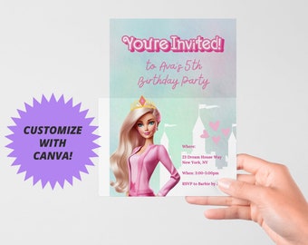 Doll Invitation Template | Girls Birthday Party Invitation | Come On Let’s Go Party Invite | Digital Invitation | Editable Template