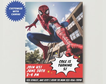 Invitation d'anniversaire modifiable de Spiderman | Invitation numérique Spiderman Web Party | Anniversaire Spiderman | Toile modifiable | Téléchargement instantané