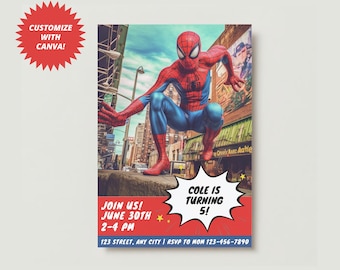 Editable Spiderman Birthday Invitation | Spiderman Party Digital Invitation | Spiderman Birthday | Editable With Canva | Instant Download