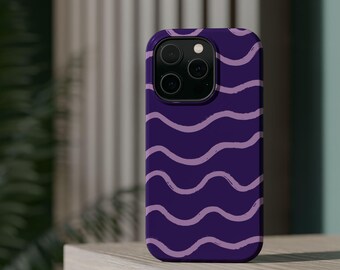 パープルのウェーブチェック柄スマホケース：iPhone、Samsung、Pixel