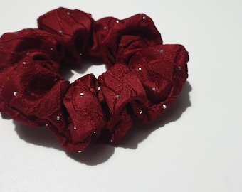 Red Scrunchie with Silver Sparkle Finish