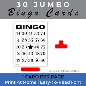Printable Large Print Jumbo Bingo Cards Set for Seniors, Low Vision Bingo Cards, Bingo Night Family Game Night Fun, Birthday Party Download