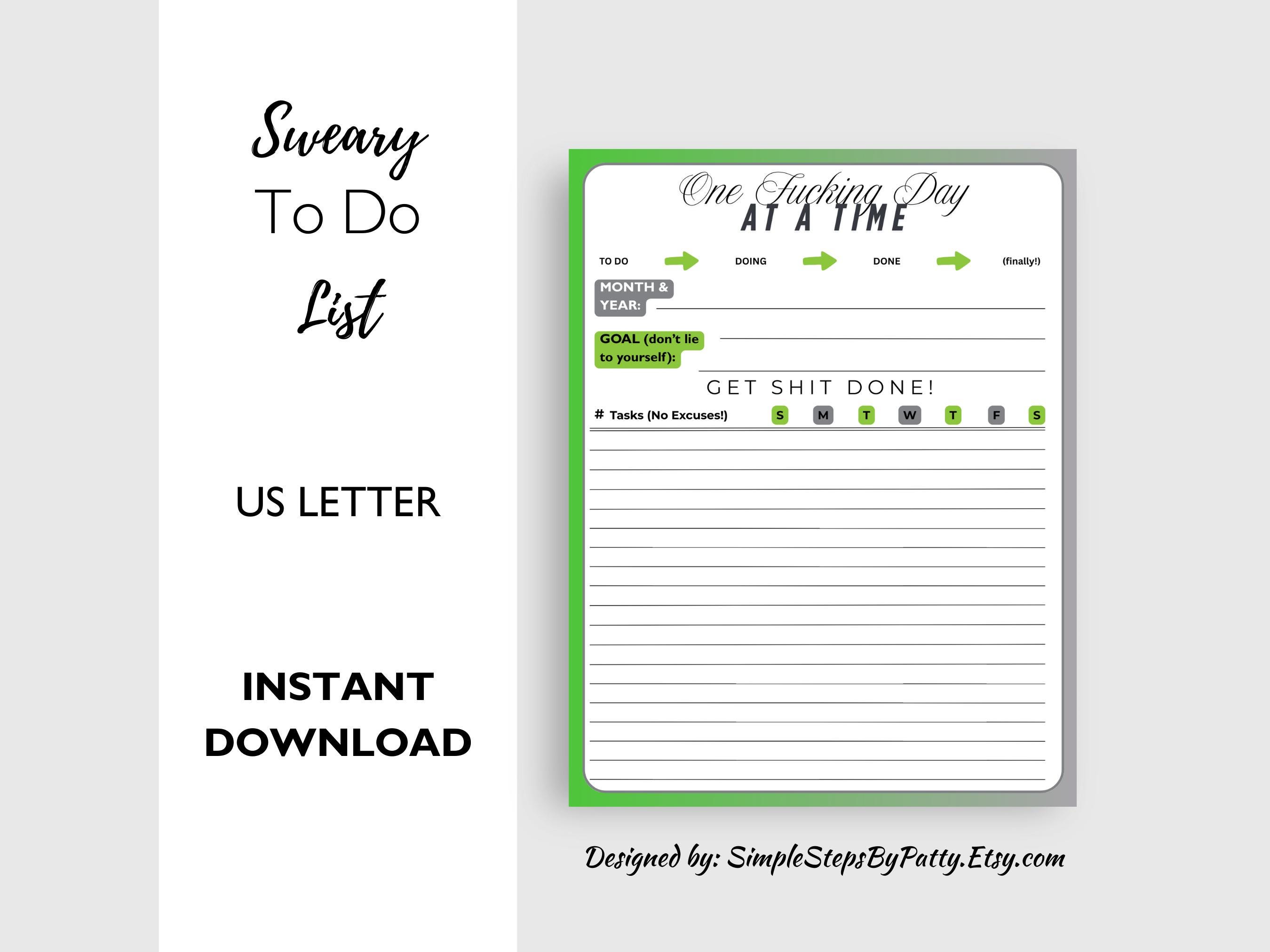 Funny Printable to Do List: Dark Humor Daily Checklist (PDF Printable ...