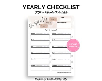 Yearly Printable Checklist: Fillable To-Do List, Reflection Planning One-Pager (PDF)