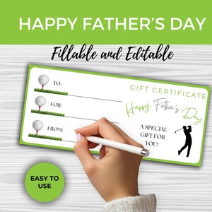 Chèque-cadeau pour la fête des pères pour joueur de golf modifiable, imprimable pour grand-père, cadeau de fête des pères pour lui, cadeau de golf