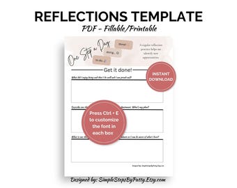 Reflections Printable Template for Planning | Fillable PDF | Reflection and Planning | Goals Get It Done | One Step a Day | To Do Template