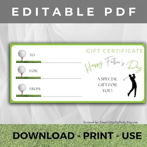 Modèle MODIFIABLE pour la fête des pères, modèle de joueur de golf, fête des pères imprimable pour grand-père, PDF à remplir, cadeau de fête des pères pour lui de golf