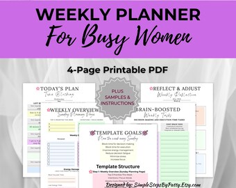Weekly Planner for Busy Women, Productivity System, Time Block Energy Tracker PDF, Side Hustle Planner, Printable Colored PDF Template A4 A5