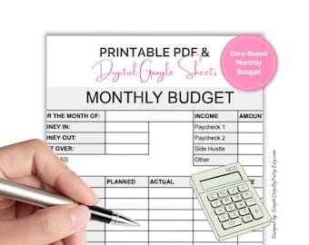 Sjabloon Zero Budget Planner: eenvoudige maandelijkse onkostentracker (Google Spreadsheets en downloadbare pdf)