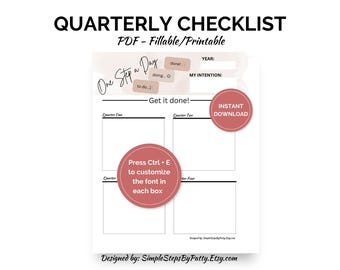 Quarterly Printable Vision Planning | Planning Fillable PDF | Quarter Vision Planning | Goals Get It Done | One Step a Day | To Do Template