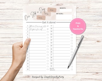 Monthly Printable Checklist To Do List | Fillable PDF | Monthly Reflection Planning | Goals Get It Done | One Step a Day | To Do Template