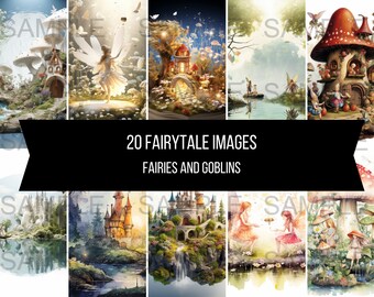 20 sprookjesachtige afbeeldingen plus feeën en goblins kleurrijke abstracte illustraties kunst instant digitale download artwork clipart afbeeldingen