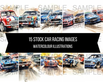 15 Stock Car Racing actiefoto's illustraties kunst instant digitale download artwork clipart afbeeldingen aquarel