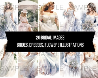 20 Bruidsafbeeldingen Jurk mode outfit ontwerp foto's kunst instant digitale download artwork clipart afbeeldingen aquarel illustraties