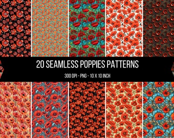 Naadloze klaprozen digitale patroon, Poppy Floral digitale ontwerpen, bloem collage blad, Poppy digitale scrapbooking, decoupage bloemen applique