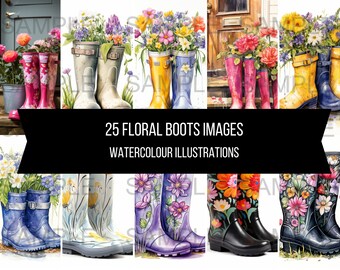 25 bloemenlaarzen foto's illustraties kunst instant digitale download artwork clipart afbeeldingen aquarel tuinen lentebloemen planten