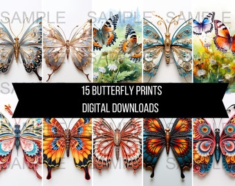 15 prachtige vlinderkunst: Instant Digitale Download Prints voor Home Decor Clipart