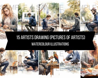 15 Artists clipart painting drawing watercolour illustrations art instant digital download artwork images