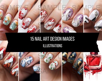 15 imágenes de arte de uñas diseños ilustraciones arte descarga digital instantánea arte clipart acuarela salón de belleza imágenes