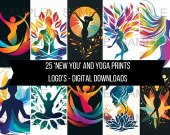 Yoga New You logo's 25 foto's illustraties kunst instant digitale download artwork clipart afbeeldingen welzijn mindfulness meditatie