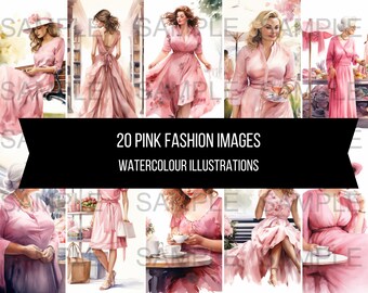20 modellen in roze outfit Fashion foto's kunst instant digitale download artwork clipart afbeeldingen aquarel illustraties