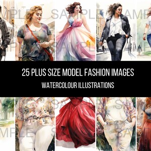25 Plus Size Models Outfit Fashion pictures art instant digital download artwork clipart images watercolour illustrations