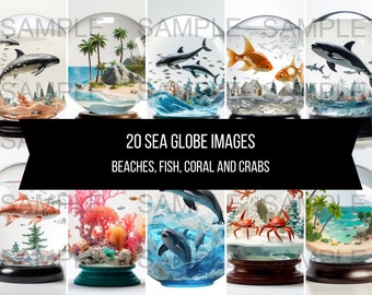 20 Sea Globe-afbeeldingen vissen, krabben, dolfijnen, walvissen, koraal, stranden, huiskunst instant digitale download artwork clipart illustraties