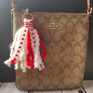 Tassel Charm Accessories - Keys, Junk Journal, Purse, or Zippers / Tassel Keychain / Purse Accessory / Red Hearts