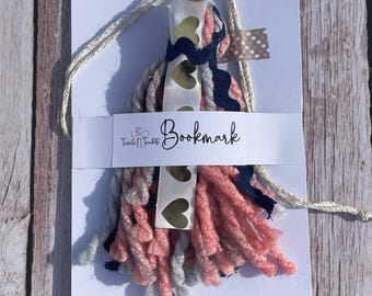 Ribbon Tassel Bookmark: Handmade Pink & Navy Book Journal