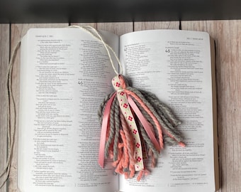 Handmade Pink Ribbon Tassel Bookmark – For Books, Bibles, Journals