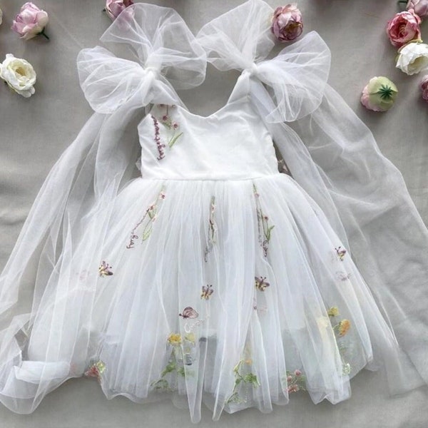 White Baby Floral Birthday Dress, Flower Girl Dress, Special Occasion Princess Toddler Prom Gown, Pageant Baby Wear, Junior Bridesmaid Dress