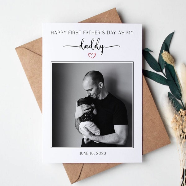 Personalized First Father's Day Greeting Cards, Custom Father's Day Photo Card, Gift for Dad, New Daddy Congratulations, 1st Fathers Day