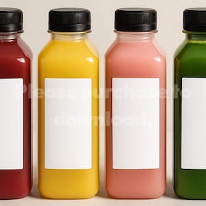 Colorful Juice Bottle Mockup - Blank Label Smoothie and Cold Pressed Juice Bottles for Branding and Packaging Design