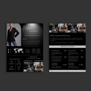 Social Media Kit Canva Template| Black Media Kit| Influencer Rate Sheet Template| Blogger Press Kit | Digital Download | 2 pages