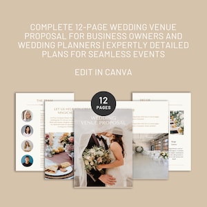 Kompletter 12-seitiger Vorschlag für ein Hochzeitsdatum für Unternehmer und Hochzeitsplaner | Vom Fachmann detaillierte Pläne | Nahtlose Ereignisse | In Canva bearbeiten