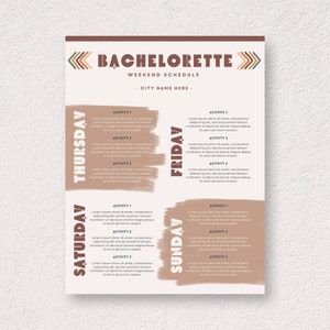 Editable Canva Template for 1-Page Brown Bachelorette Party Itinerary | DIY Printable