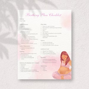 Customizable Watercolor Pregnancy Birth Plan Checklist: One Page Planner for Moms-to-Be