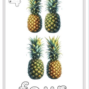 Puede incluir: Una hoja de trabajo imprimible para aprender el n&uacute;mero cuatro. La hoja de trabajo presenta el n&uacute;mero cuatro escrito en letra grande con l&iacute;neas punteadas para trazar. Hay cuatro ilustraciones de pi&ntilde;as, y la palabra "cuatro" est&aacute; escrita en l&iacute;neas punteadas para trazar.