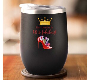 50th Birthday Wine Tumbler, Happy Fiftieth Wine Glass Gift for Wife, Gift for Her Birth Day, 50th Bday Gift for Woman, Aged to Perfection