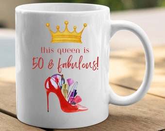 50th Birthday Mug, Happy Fiftieth Coffee Cup for Wife or Friend, Gift for Her Birth Day, Bff Aged to Perfection