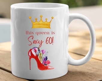 60th Birthday Mug, Happy Sixtieth Coffee Cup for Wife or Friend, Gift for Her 60th Birth Day, Aged to Perfection, Humorous Novelty Gift